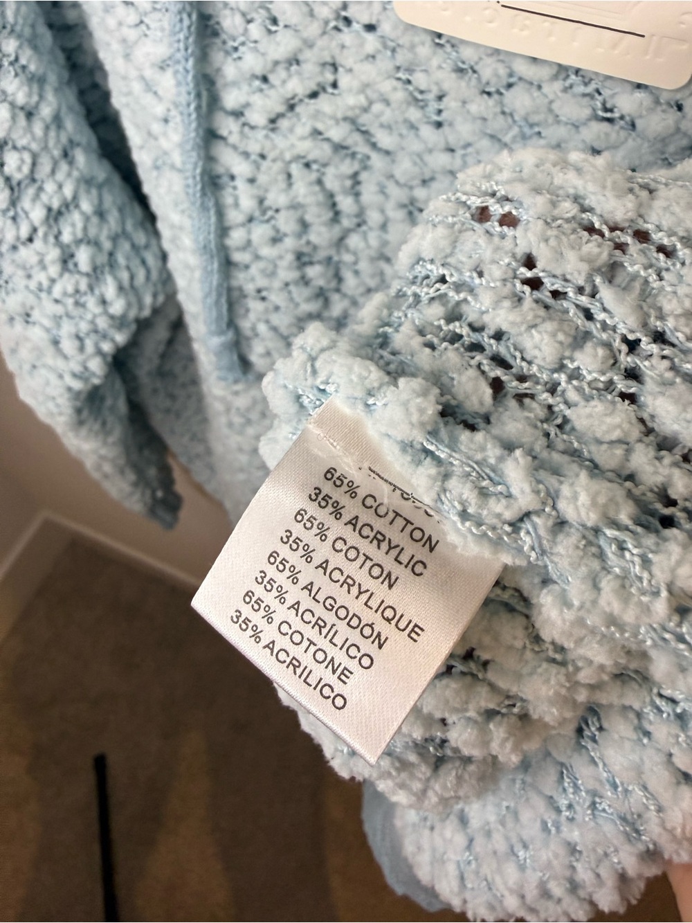 NWT Miracle Brand Light Blue Popcorn Knit Hooded Sweater| S/M Cotton Blend - Picture 3 of 7